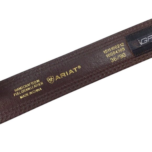 Ariat NWOT Belt Leather Baxter Black Oiled Rowdy Wester Brown Double Stitch 36 - Picture 6 of 8